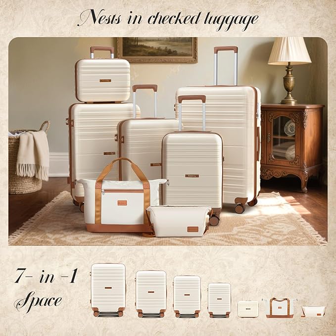Luggage Sets with spinner wheels, PC+ABS Hard Shell Travel Luggage,Lightweight Carry-on suitcases with TSA Lock,YKK Zippers (Navy, 7 piece sets（14/18/20/24/28/DB/TB）)
