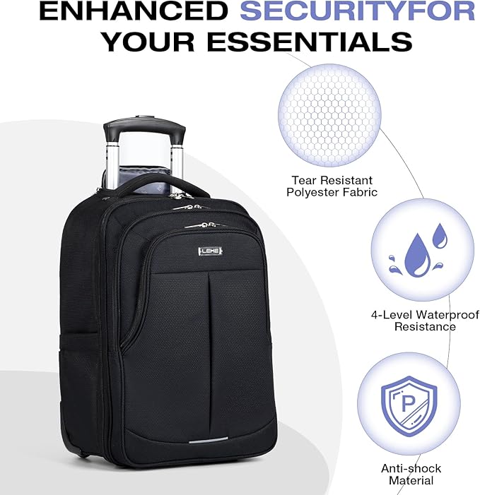 Rolling Backpack for Adults,18 Inch Waterproof Carry-on Back pack with Wheels, Wheeled Carry-on Luggage, Travel Bag for Men Women， Trolley Laptop Backpacks, Black Large