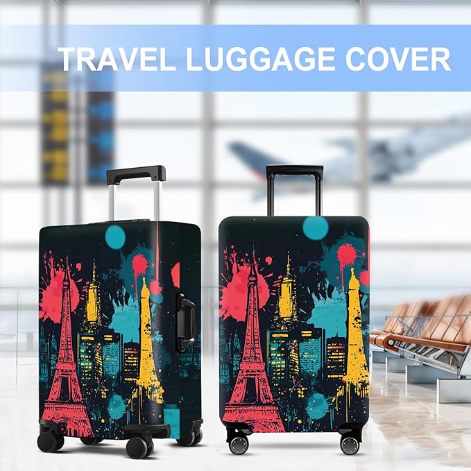 Luggage Cover Washable Suitcase Protector Anti-scratch Suitcase cover Fits 20-34 Inch Luggage (Tower-4, S(20-22inch suitcase))
