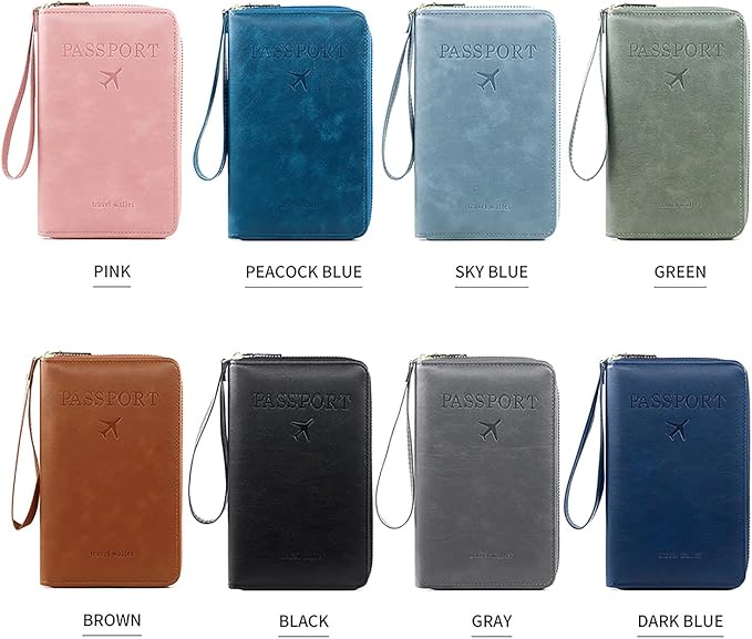 Rowgins Rfid Blocking Passport Holder Wallet, Rowgins Rfid Passport Holder with Zipper, PU Leather PassportHolder for Travel (PINK)
