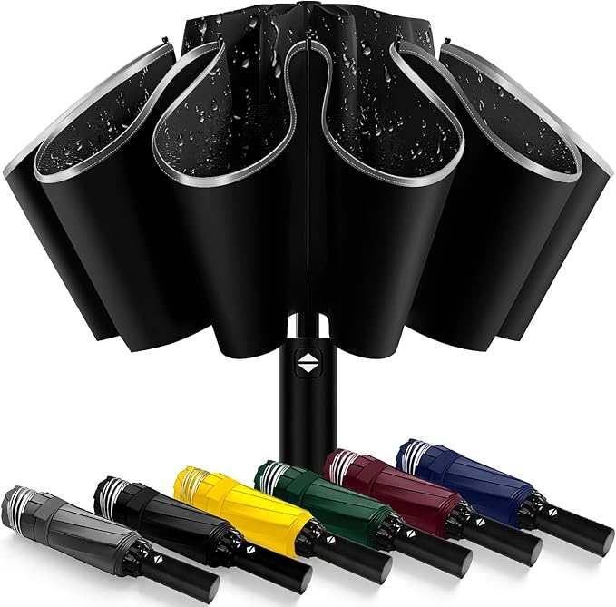 Travel Umbrella Superior, Beautiful & Compact, Large Strong but Light Portable and Automatic Folding Rain Umbrella, Premium Grip, Fits Car & Backpack