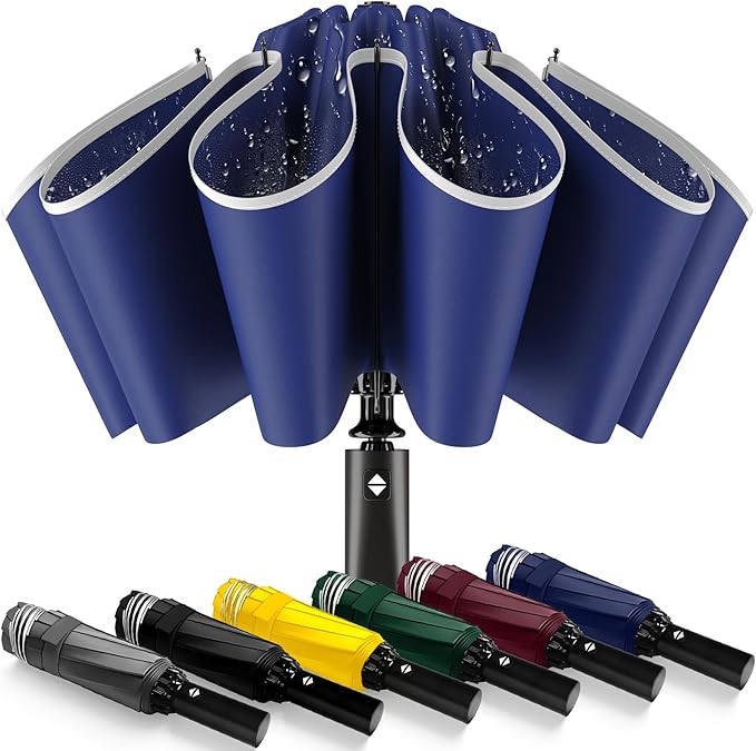 Travel Umbrella Superior, Beautiful & Compact, Large Strong but Light Portable and Automatic Folding Rain Umbrella, Premium Grip, Fits Car & Backpack