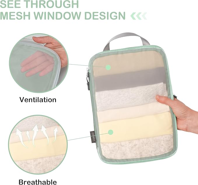 Cipway Compression Packing Cubes Mesh, Lightweight Luggage Organizer Bags with Laundry Bag,Toiletries Bag and Shoe Bag, Travel Essentials for Carry on Suitcase（8 Pcs,Sage Green）