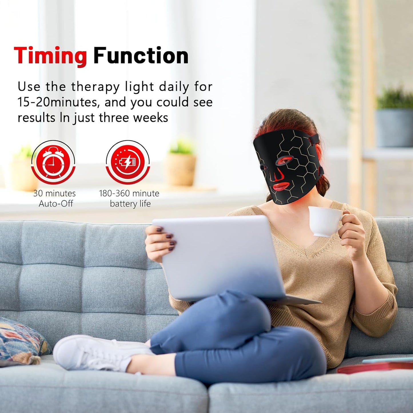 Red Light Therapy for Face, 8 Modes LED Face Mask Light Therapy with 2600mAh Timer Remote, Red Light Therapy Mask at Home, 630nm & 850nm Infrared Light Therapy Mask for Anti-Aging.