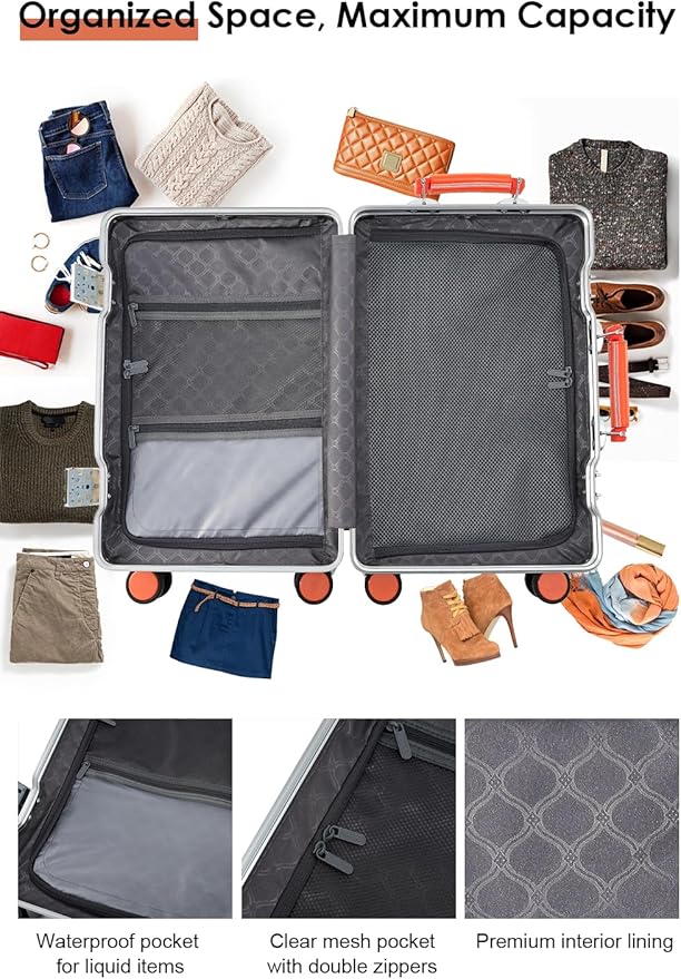 HotWay 20 Inch Carry On Luggage with Leather Handle, PC Zipperless Suitcase with Spinner Wheels and TSA Locks, 22x14x9 Airline Approved Luggage for Travel, White