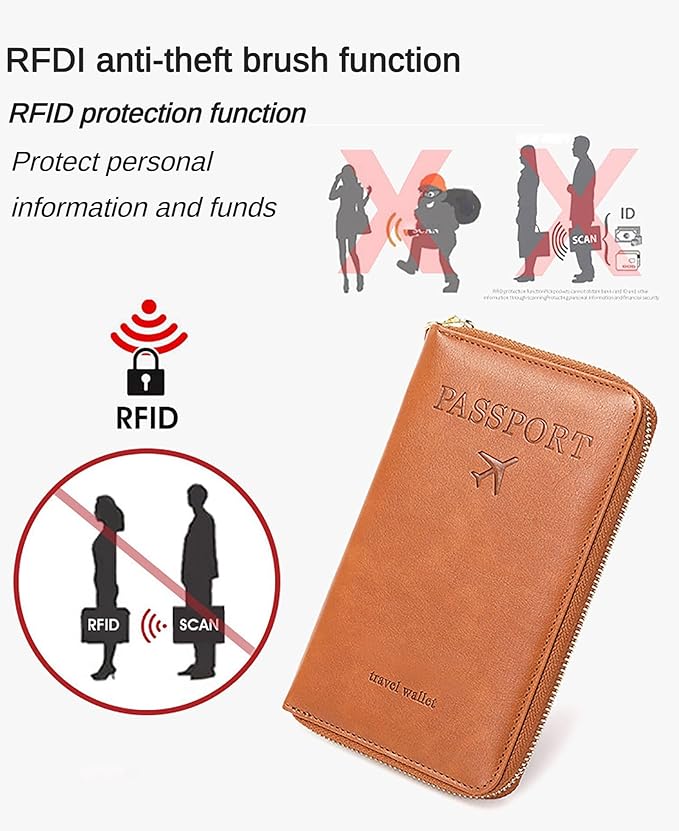 Rowgins Rfid Blocking Passport Holder Wallet, Rowgins Rfid Passport Holder with Zipper, PU Leather PassportHolder for Travel (DARK BLUE)