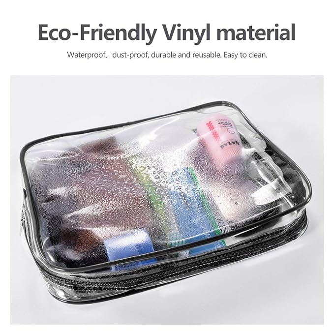 6Pcs Crystal Clear PVC Travel Toiletry Bag Kit for Women Men, Waterproof Vinyl Packing Organizer Storage Bags with Zipper Handle Straps, Cosmetic Pouch Carry on Airport Airline Compliant Bag Handbag