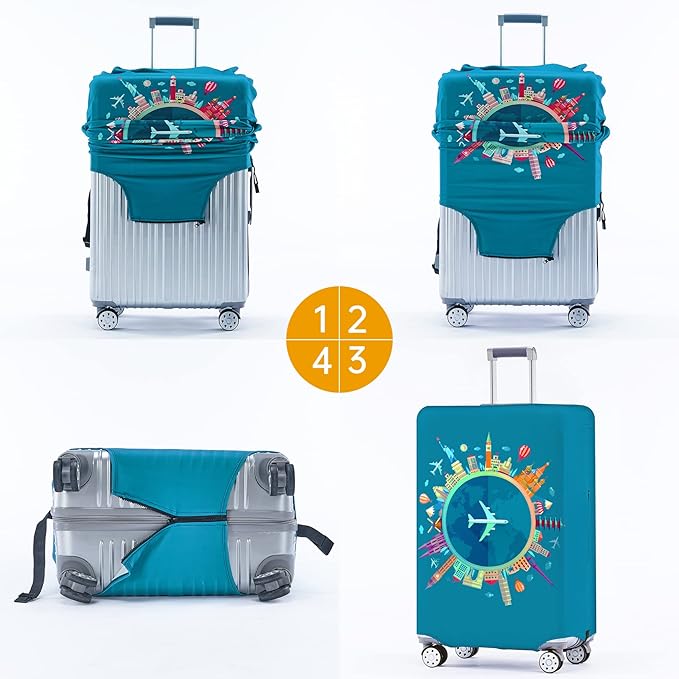 Travelkin Luggage Covers For Suitcase Tsa Approved,Suitcase Cover Protector Fit 18-32 Inch Luggage (Dreaming Blue, L)