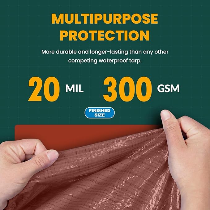 Large Waterproof Tarp - Heavy Duty 20 Mil Thick Poly Tarpaulin Ideal for Canopy Tents, Boats, RV or Pool Covers - Multipurpose Protective Tarps with Grommets for Indoor and Outdoor Use | 30' x 50'