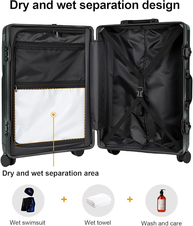 Zipperless Luggage, Polycarbonate Aluminum Hard Shell, Expandable Carry-On Suitcase with Spinner Wheels, Hard Shell Suitcase, 24 Inch Cabin
