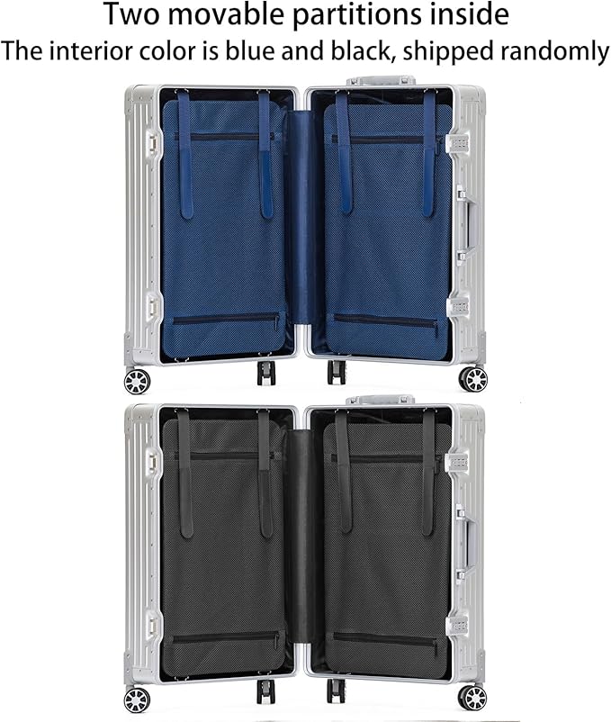 Metal All Aluminum Carry-on Luggage TSA Customs Lock Zipperless Silent Rotary Wheel Business Suitcase Aluminum Frame Set (black, 2Piece(20/28))