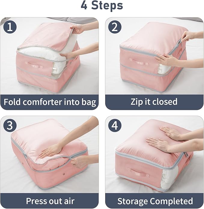 DIMJ Comforter Storage Bag 6 Pack - Blanket Storage Organizer Compression Bags, Large Capacity Ultra Space Saving Self Compression Organize for Bedding, Pillow, Duvet, Sheet Storage with Zipper Window