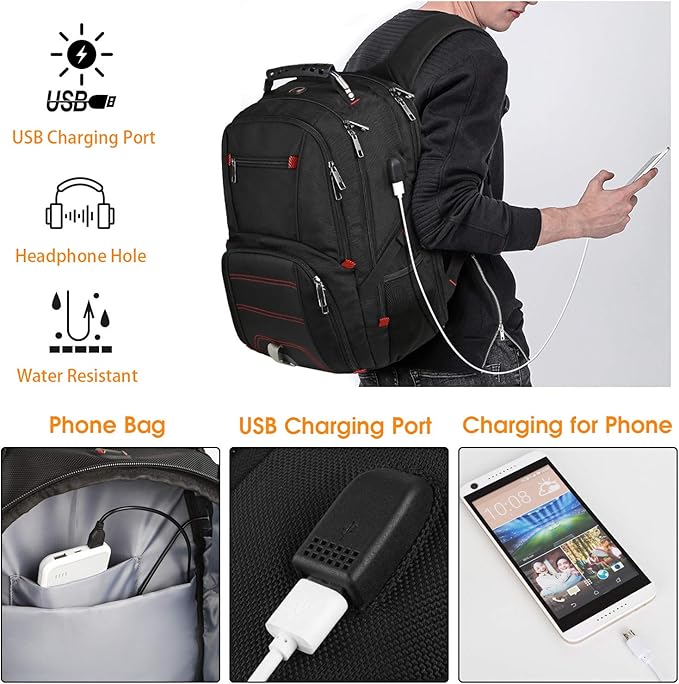 LTINVECK Travel Laptop Backpack, Extra Large Backpack for Men Women with USB Charging Port, TSA Friendly Heavy Duty Big Business Computer Bag Tech Backpacks Bag Fit 17 Inch Laptops, RFID Backbag