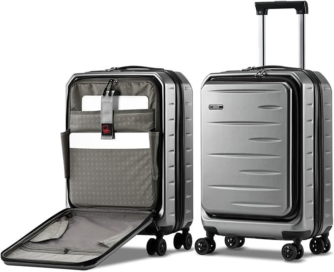 Carry On Luggage 22×14×9 Airline Approved, 20 Inch Lightweight ABS+PC Hard Shell Suitcases with Front Pocket, Spinner Wheels, TSA Lock (Dark Gray, 1PC)