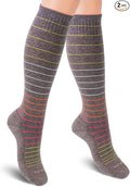 Cotton Compression Socks for Women & Men. 15-20 mmHg Support Knee-High Gray Stripes M/L