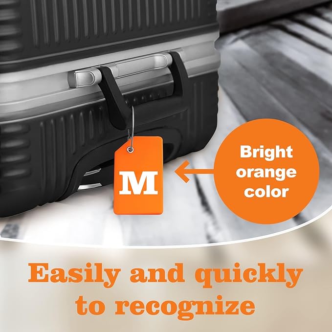 8 Pcs Luggage Tags for Suitcases, 26 Initial Letter Travel Luggage Baggage Identification Labels ID Tags Fully Bendable Tags with Stainless Steel Loop (Letter M, Colorful)
