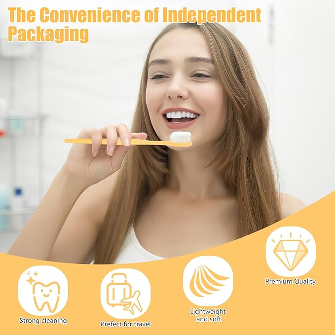 NICEMOVIC 30 Pack Disposable Toothbrushes Bulk with Toothpaste and Comb Travel Size Toothpaste Set Homeless Care Package Supplies for Bulk Individually Wrapped Disposable Travel Hotel Charity, Yellow