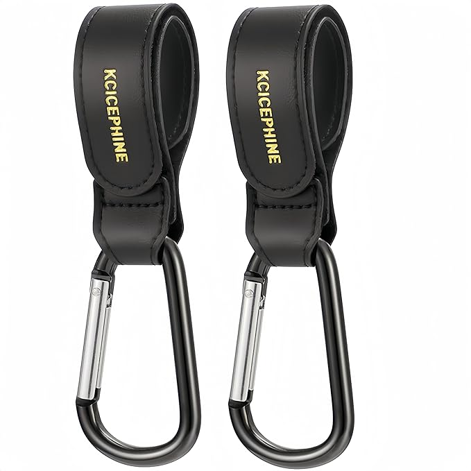 2 Pack Stroller Hooks, Stroller Straps for Diaper Bags,Adjustable Stroller Carabiner Clip,Baby Stroller Accessories for nuna,Uppababy,Bob,Hook for Bike,Scooter,Wheelchair,Walker Accessories（Black）