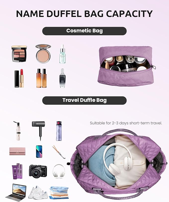 Women Gifts-Duffle Bags with Shoe Compartment, Personalized Weekender Bag, Overnight Bag, Tween Travel Bag with Makeup Bag，Birthday Gift Graduate Gifts for Her (Letter T)