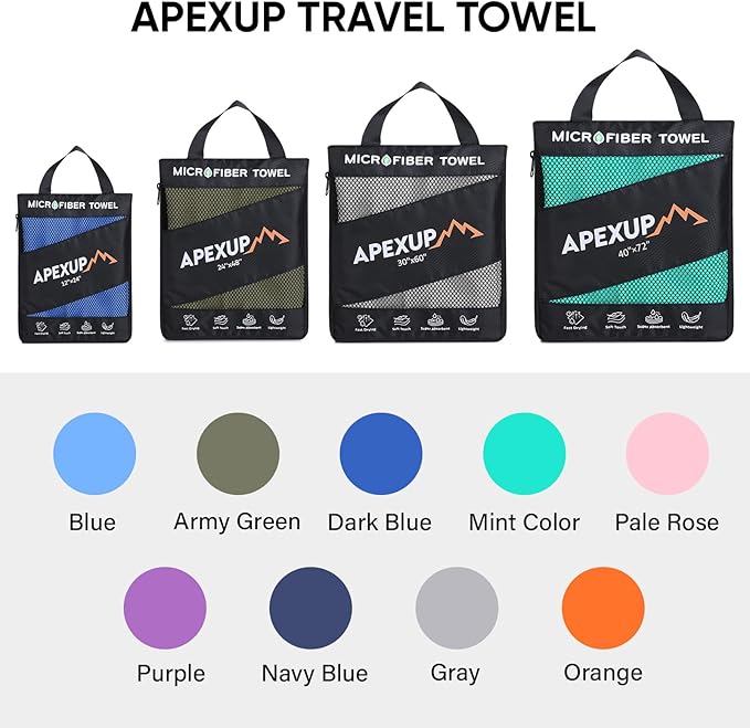 APEXUP Microfiber Travel Towel, Ultra Absorbent Quick Dry Towels, Lightweight Gym Sports Camping Towel for Workout, Yoga, Beach, Shower, Swimming (24" x12", Blue)