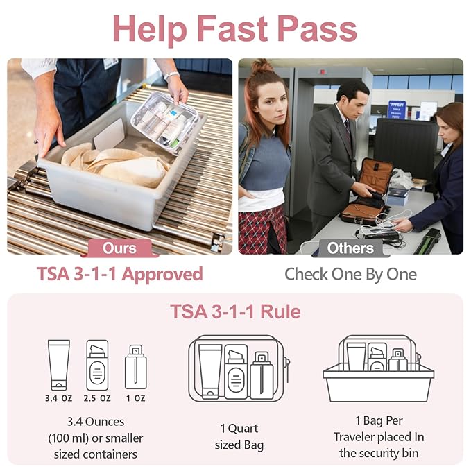 PACKISM Clear Makeup Bags - 2 Pack Quart Size Travel Bag TSA Approved Clear Travel Bags for Toiletries,Cosmetic Bags Carry onToiletry Bag TSA Approved Toiletry Bags, White