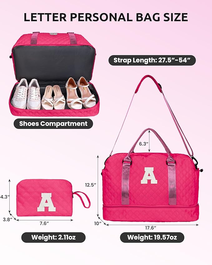 Monogrammed Gifts for Woman, Stuff for Teen Girls-Initial Travel Bag with Shoe Compartment, Weekender Bag, Monogram Overnight Bag for Women, Letter Travel Bag with Makeup Bag (Letter C)