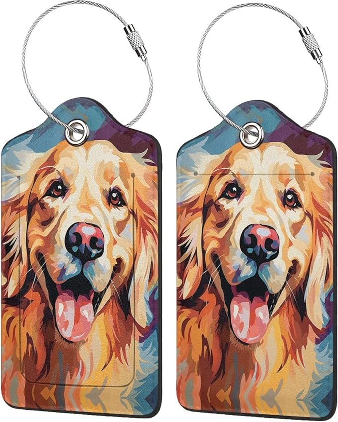Dog Leather Luggage Tag with Stainless Steel Ring, Fun Name Id Card Cover Travel Bag Tag Set, Suitable for Travel Bag Luggage Women Men 4 PCS