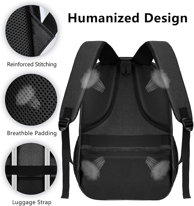 Backpck for Men Women, School Backpack for Boys Teens, 15.6 inch Laptop Back Pack with USB Charger Port, Bookbag with USB Charger for College High Middle School Travel Business Work Mochilas Black