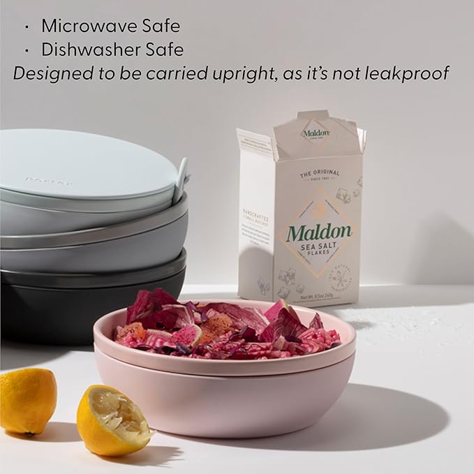W&P Porter Ceramic Bowl Lunch Container w/ Protective Non-slip Exterior, Slate 1 Liter | Lid & Snap-tight Silicone Strap | Food Storage, Bento Box, Meal Prep | BPA-Free Ceramic