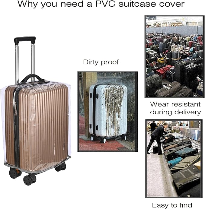 Clear PVC Suitcase Cover Protectors- Thickened Waterproof Luggage Covers Protector, Full Transparent Dustproof Sleeve for Wheeled Suitcases (24")