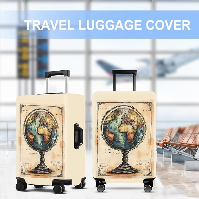 Luggage Cover Washable Suitcase Protector Anti-scratch Suitcase cover Fits 20-34 Inch Luggage (Globe, S(20-22inch suitcase))