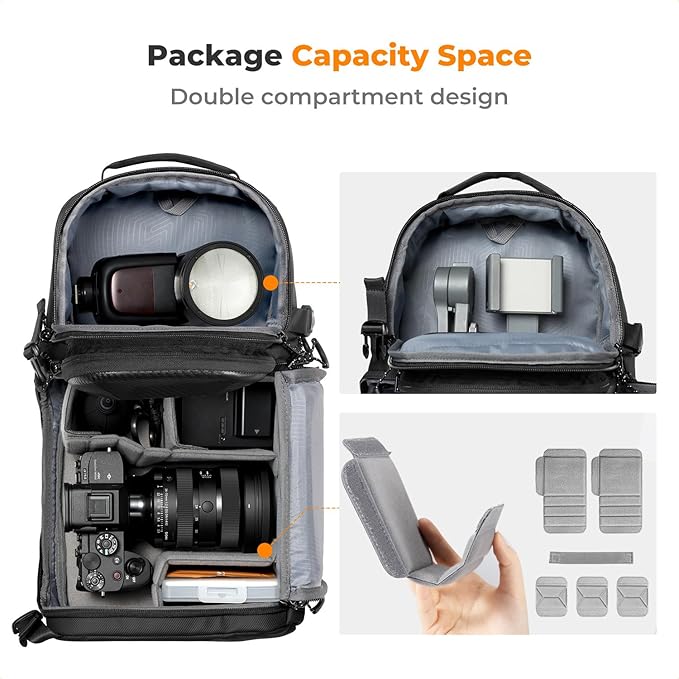 K&F CONCEPT Camera Sling Bag Crossbody Bag Hardshell Camera Shoulder Backpack DSLR/SLR/Mirrorless Camera Case Photography Bags for Photographer