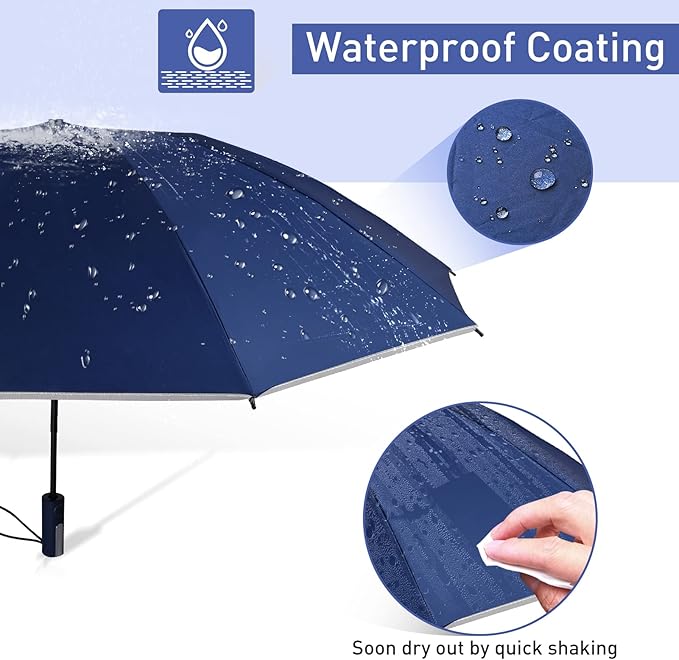 Bodyguard Inverted Umbrella - Large Windproof for Rain & Sun, Compact Reverse With Reflective Stripe, Teflon-Coated for Women Men, Travel Folding With Cover Bag