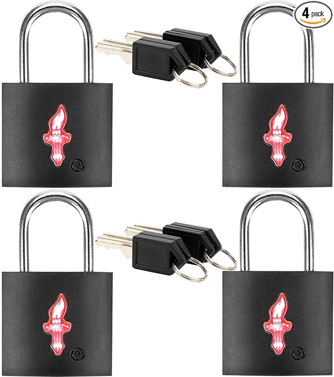 4 Pack TSA Luggage Locks with Key - Black Neon Square for Suitcase Backpack Travel Security Accessories