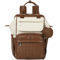 BabbleRoo Leather Diaper Bag Backpack, Multifunction Large Bags with Changing Pad & Stroller Straps & Pacifier Case, Unisex Stylish Travel Back Pack Nappy Changing Bag for Moms Dads (Coffee Cream)