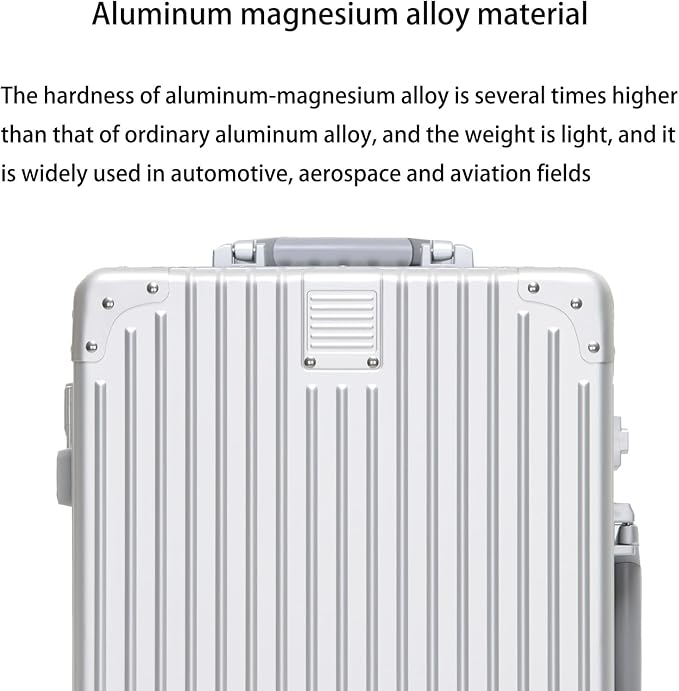 Metal All Aluminum Carry-on Luggage TSA Customs Lock Zipperless Silent Rotary Wheel Business Suitcase Aluminum Frame Set (silvery, 20 '')