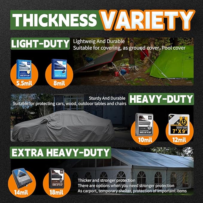 RAINDEWAY Tarps Heavy Duty Waterproof 10x14 Feet, 10Mil Multipurpose Poly Tarp Cover with Metal Grommets and Reinforced Edges, Silver/Brown Tarp by RAINDEWAY