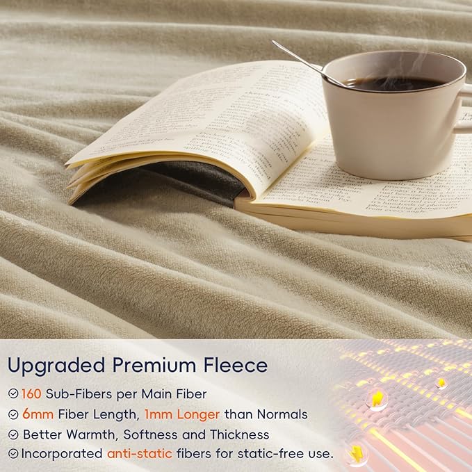 PHF Ultra Soft Fleece Blanket King Size, No Shed No Pilling Luxury Plush Cozy 300GSM Lightweight Blanket for Bed, Couch, Chair, Sofa Suitable for All Season, 108" x 90", Khaki