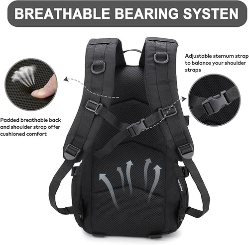 25L Hiking Backpack Small Tactical Backpack Daypack Camping Trekking Hunting Molle Pack for Men Women, Black