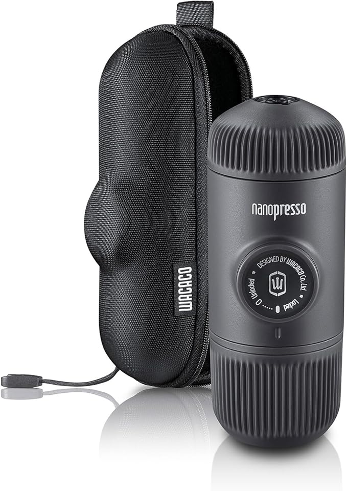 WACACO Nanopresso Portable Espresso Maker Bundled with Protective Case, Mini Travel Coffee Machine, Perfect for Camping, Travel and Office（ Black）
