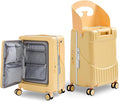 20 Inch Ride on Luggage With Seat For Kids&Adults,with Front Pocket, Foldable Seat Back TSA Approved Lock, 360° Spinner Wheels(20 inch,Yellow)