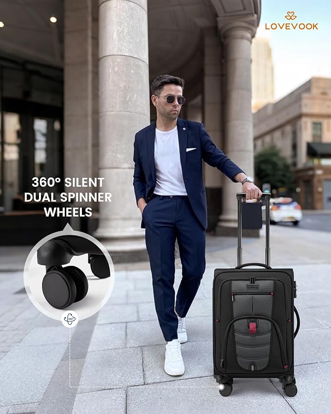 Carry On Luggage 22x14x9 Airline Approved, 22-Inch Suitcases with Spinner Wheels, Softside Carry-on Luggage with TSA Lock for Men Women Business Trip, Lightweight Large Capacity Luggage for Travel
