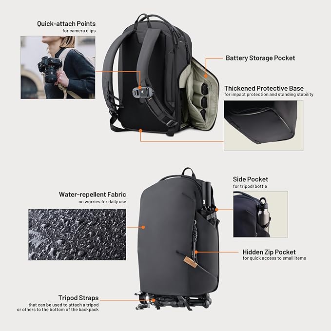 PGYTECH OneGo Lite 16L Camera Backpack Water-Resistant DSLR/Mirrorless Bag for Sony/Canon/Fujifilm, Drone Backpack, Tripod Mount Travel & Weekend Photography Pack for 14" Laptop (Cream)