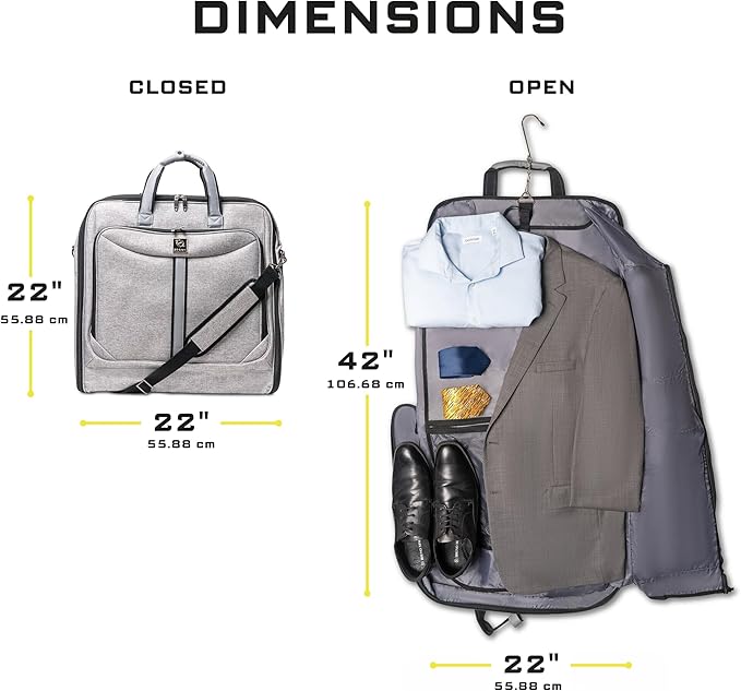 Premium Suit Garment Bag Carry On - Hangs 4 Suits - Travel & Business with Shoulder Strap and Laptop Compartment