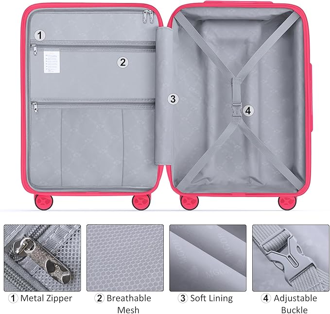 Carry On Luggage 22x14x9 Airline Approved, Hard Shell Suitcase with Spinner Wheels, PP Lightweight Luggages with TSA Lock, Carry-On Suitcases 20 Inch, Red