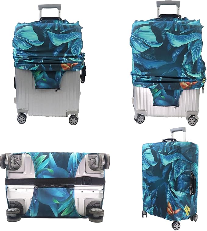MosaiRudo Thicker Luggage Cover Elastic Suitcase Cover Protector Fits 18-32 Inch Suitcase Travel Accessories (Rainforest, S)