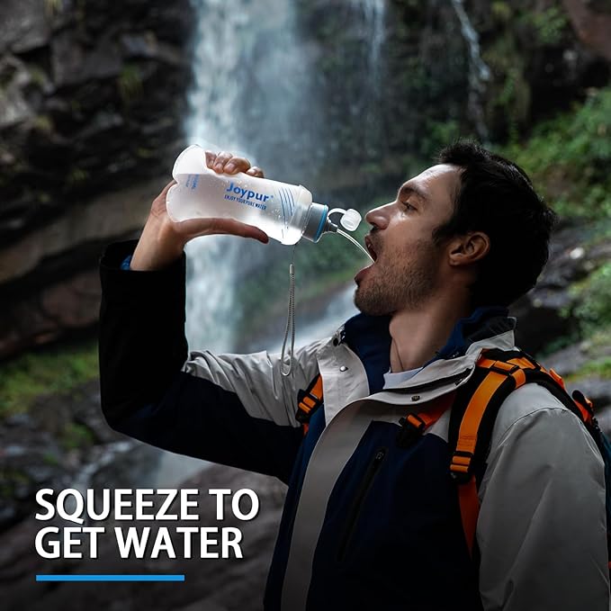 Water Filter Bottle Survival - 650/1000/2000ml Collapsible Water Bottle with NSF/FDA Certification with Filter Squeeze Water Filter Bottle Portable Water Filter Hiking Backpacking Camping