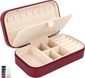 DesignSter Travel Jewelry Box, PU Leather Portable Jewelry Case, Small Jewelry Boxes for Gifts, Travel Jewelry Organizer for Women Rings Earrings Necklaces Bracelets (Wine Red)