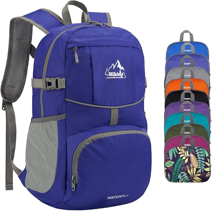 WATERFLY Hiking Foldable Daypack Backpack: 25L Ultra Lightweight Packable Waterproof Outdoor Travel Day Pack for Woman Man