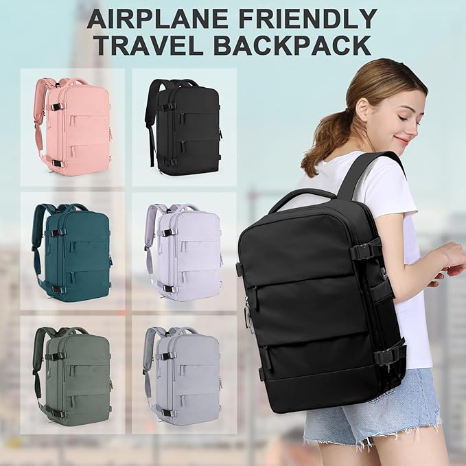 coowoz Travel Backpack For Women Men,Carry On Backpack,Hiking Backpack Waterproof Outdoor Sports Rucksack Casual Daypack Travel Essentials（Black） 25L